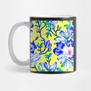 Blue flowers on yellow seamless pattern Mug